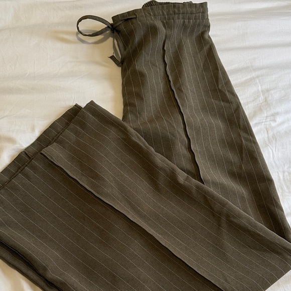 ASOS Design Olive Green Pinstripe Wide-Leg Pants - Picture 10 of 10
